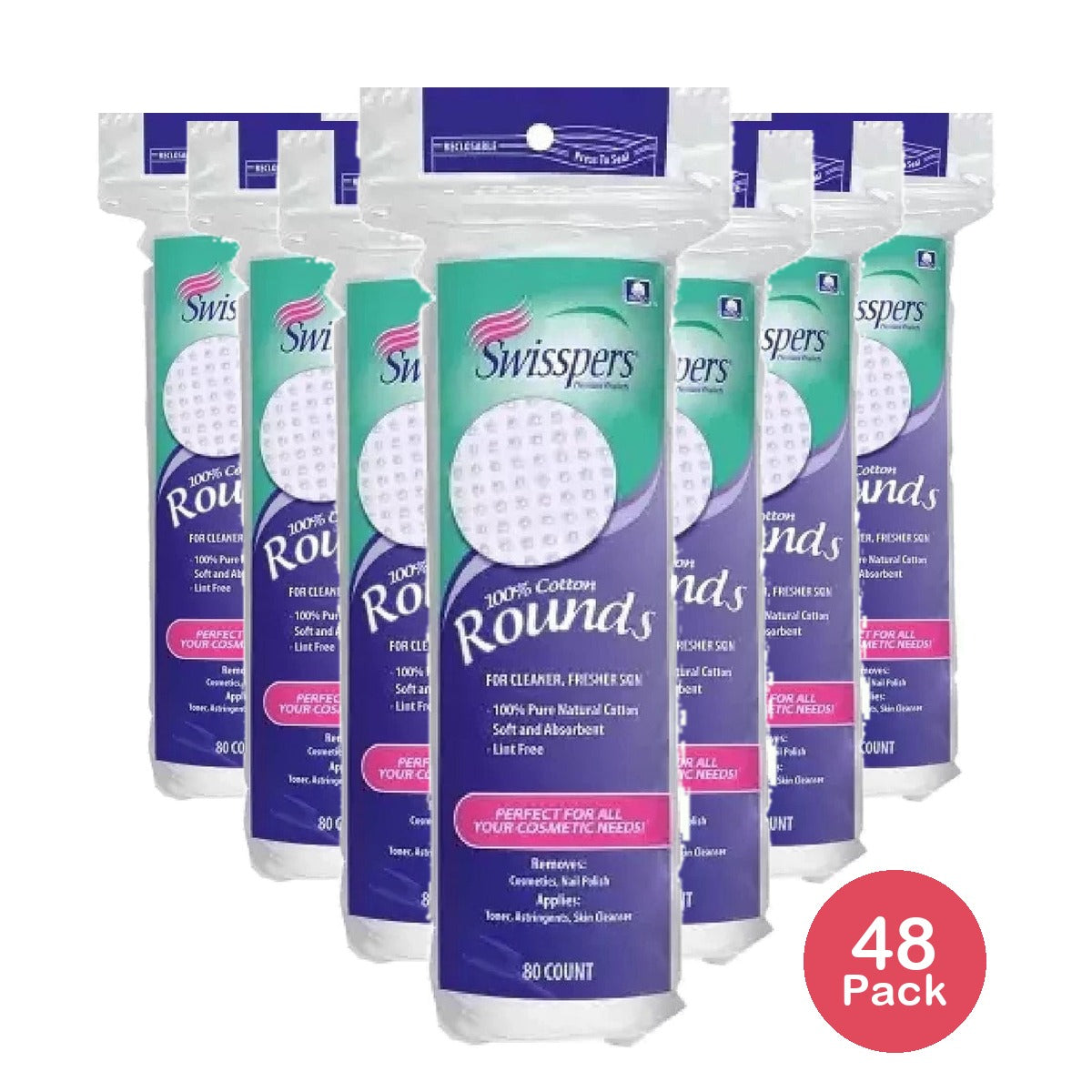 Swisspers Cotton Rounds 80S 100% Cotton (Pack of 48)