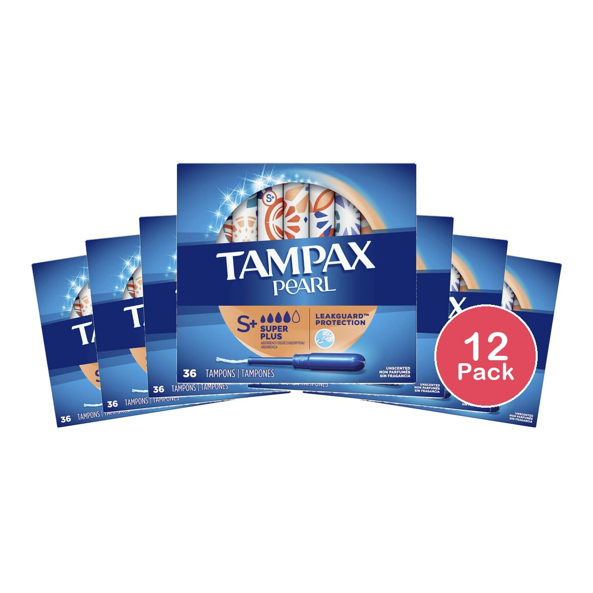 Tampax Pearl Super Plus Unscented Plastic Tampons 10.4Oz (Pack of 12)
