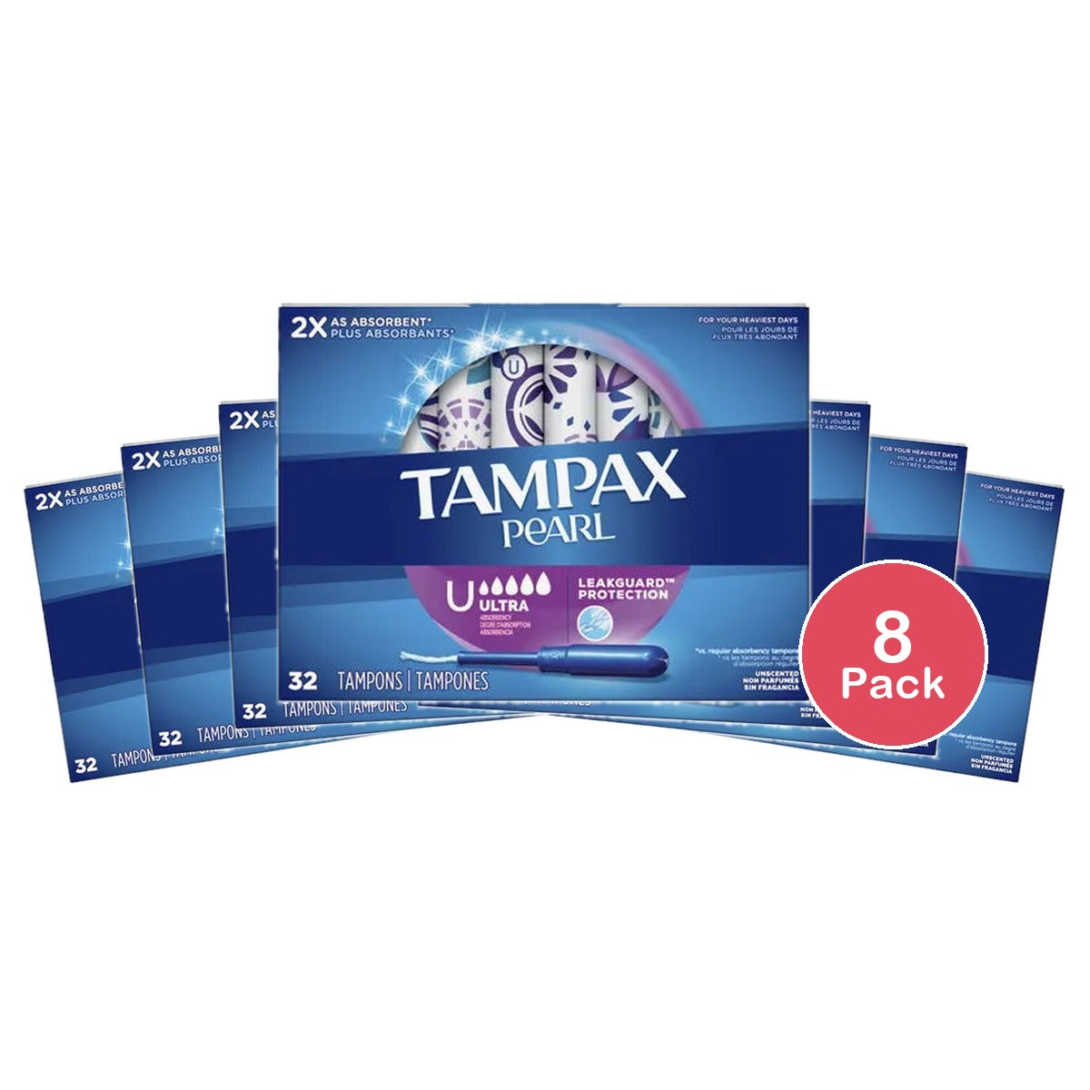Tampax Pearl Tampons Ultra Absorbency with LeakGuard Braid 6.74Oz (Pack of 8)