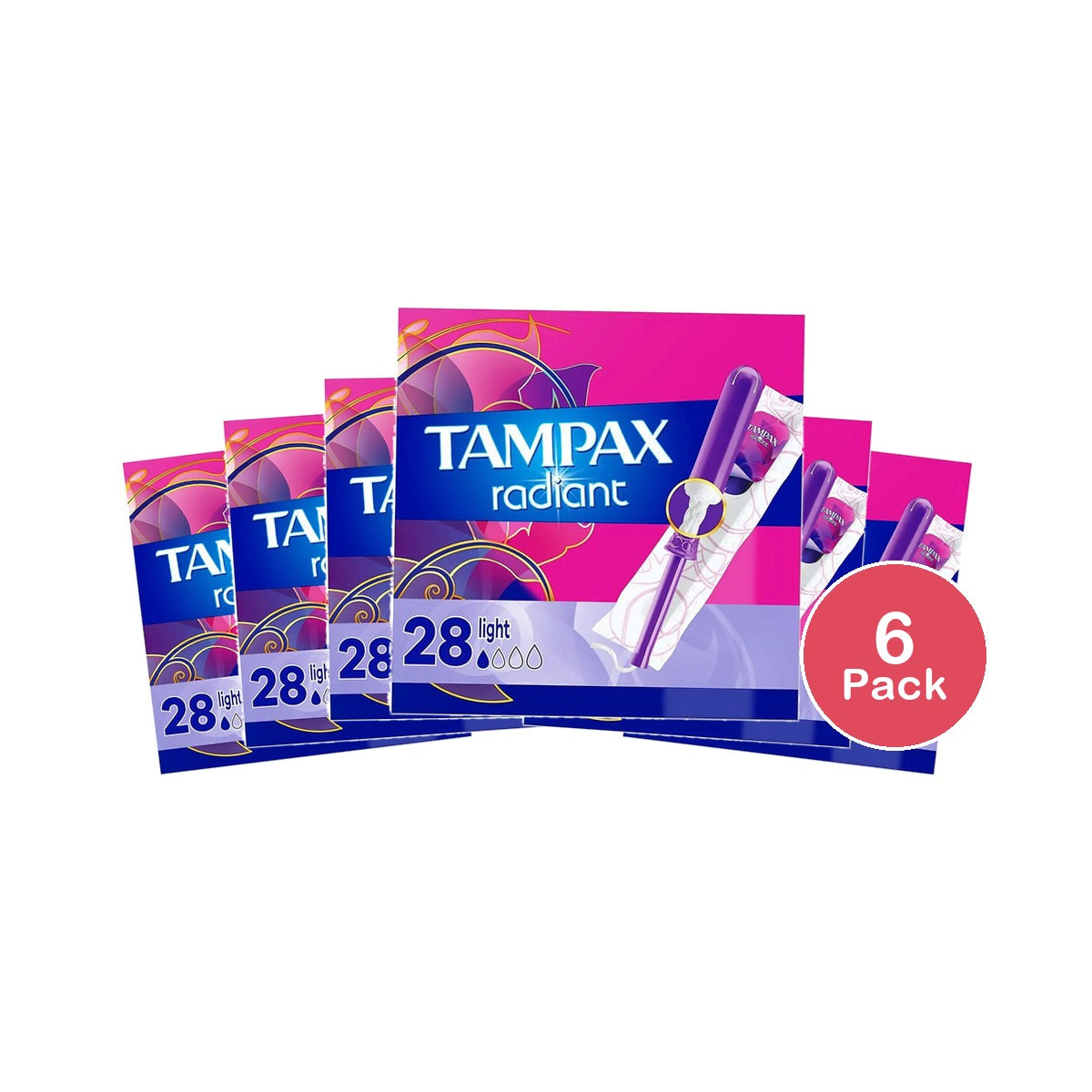 Tampax Radiant Tampons Light Absorbency Unscented 9.07Oz (Pack of 6)