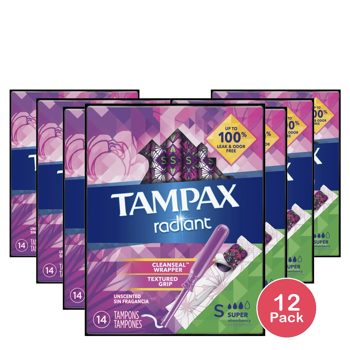 Tampax Radiant Tampons Regular Super 14 ct 3.86oz (Pack of 12)