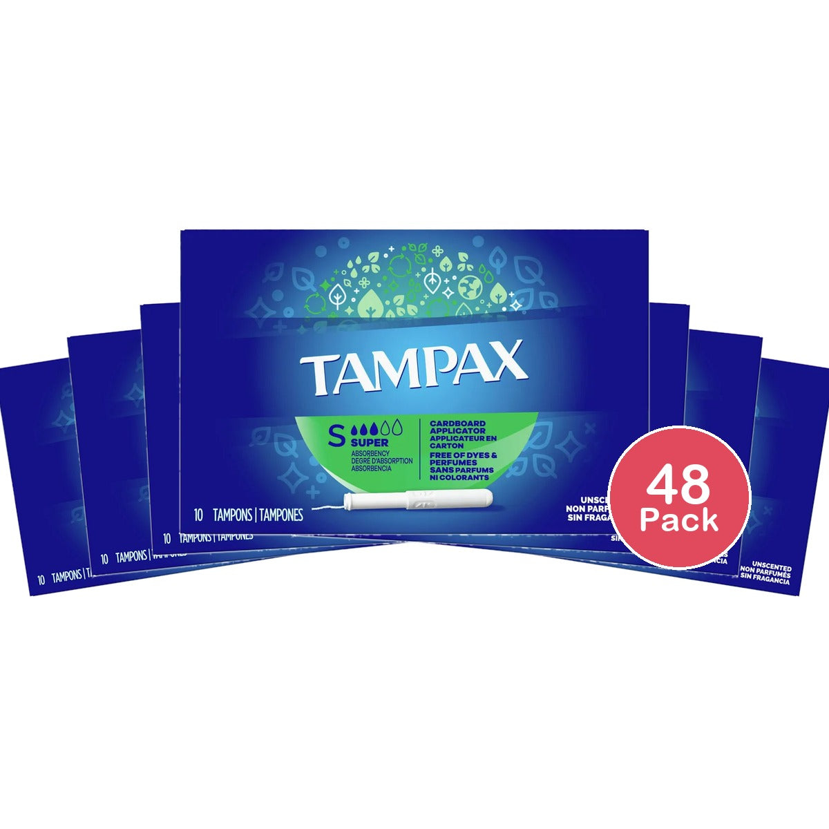 Tampax Tampons With Flushable Applicator Super Absorbancy10 Each 7.2Oz (Pack of 48)