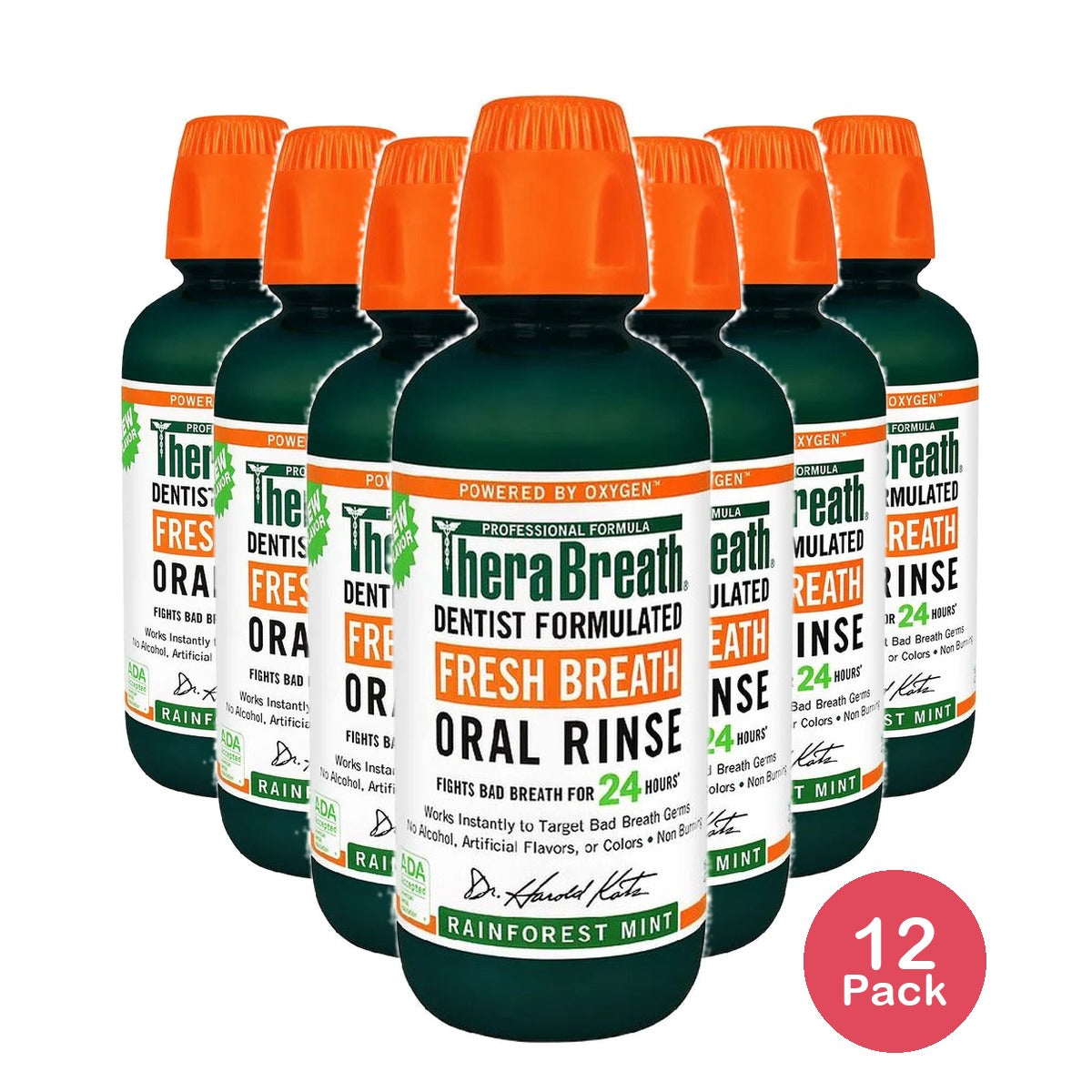TheraBreath Fresh Breath Mouthwash Rainforest Mint 16 Oz (Pack of 12)