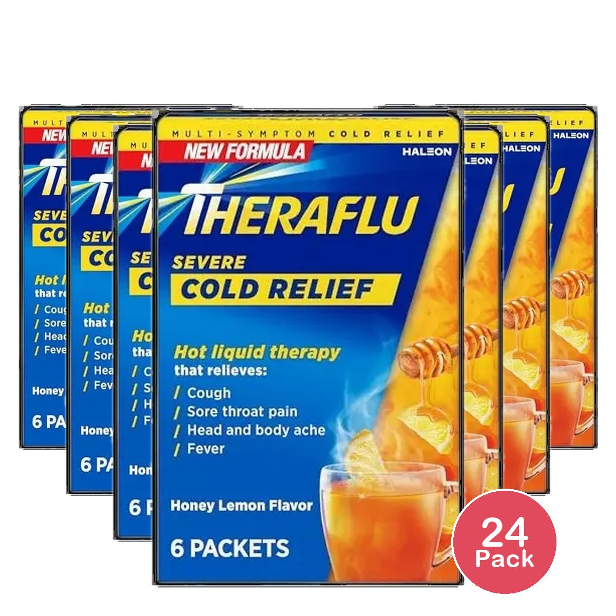 Theraflu Daytime Severe Cough Cold and Flu Relief Medicine Powder Honey Lemon Flavor 6 Count 3.7oz (Pack of 24)