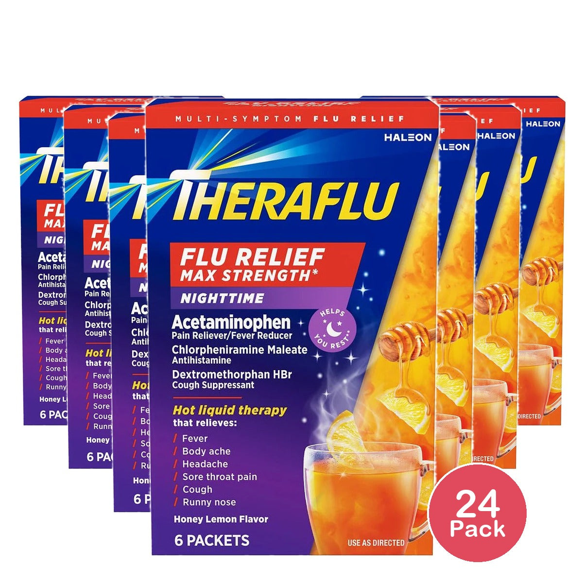 TheraFlu Max Strength Nighttime Flu Relief Honey Lemon - 6.0 ea (Pack of 24)