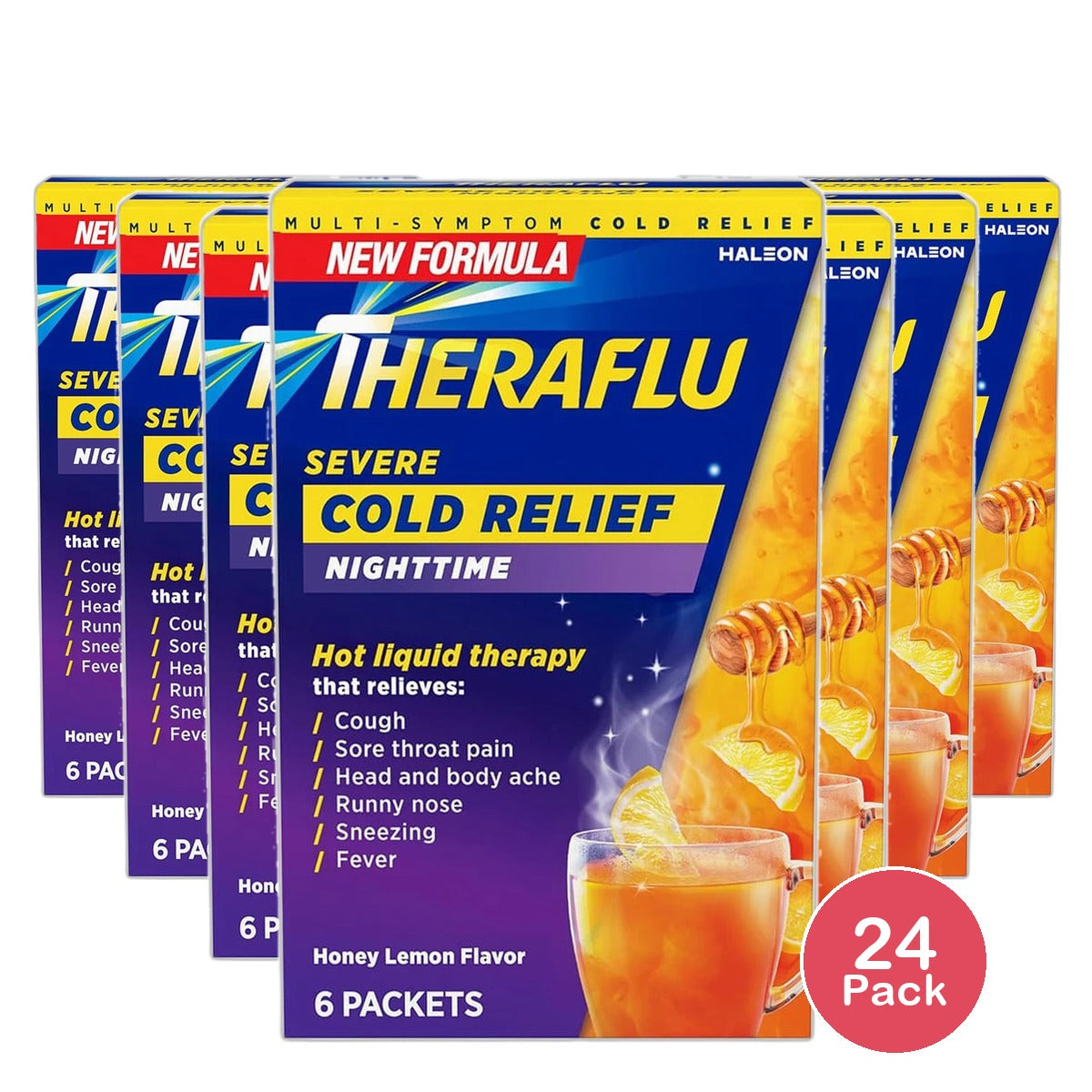 TheraFlu Nighttime Severe Cold Relief Honey Lemon Flavor Powder 3.7oz (Pack of 24)