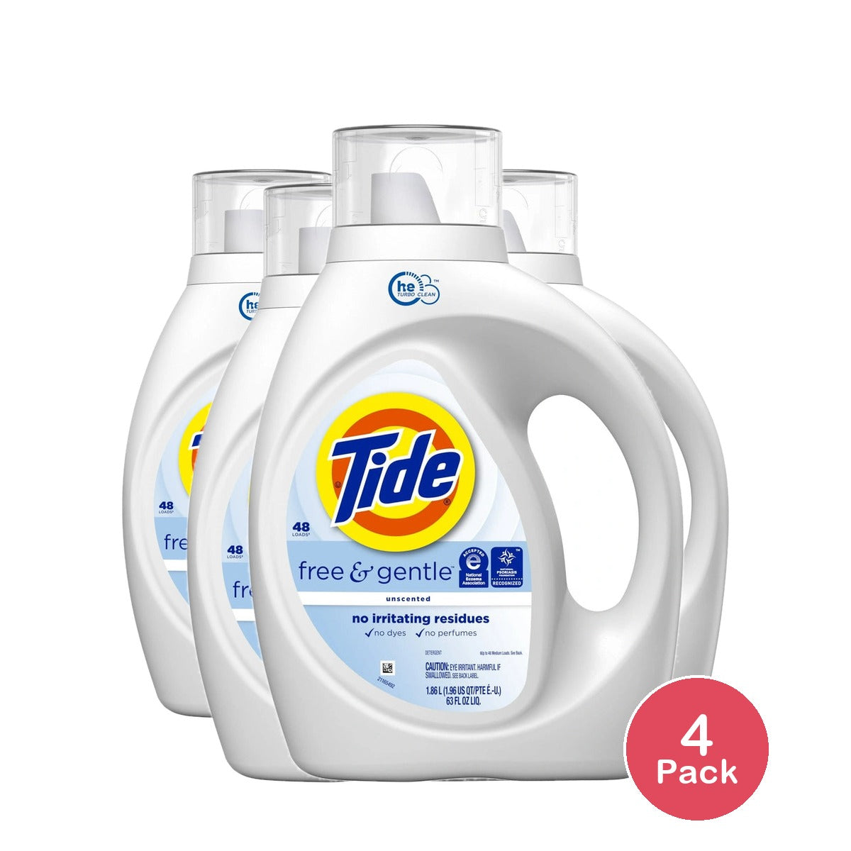 Tide Free & Gentle Liquid Laundry Detergent 48 Loads 63 fl OZ (Pack of 4)