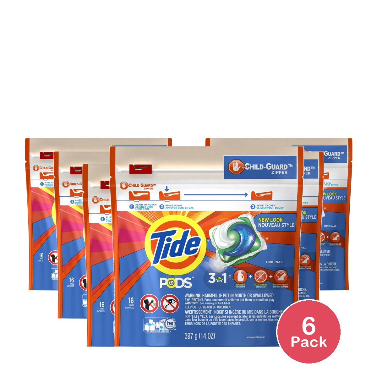 Tide Pods Original Liquid Laundry Detergent 16 count 6 Pack 14oz (Pack of 6)