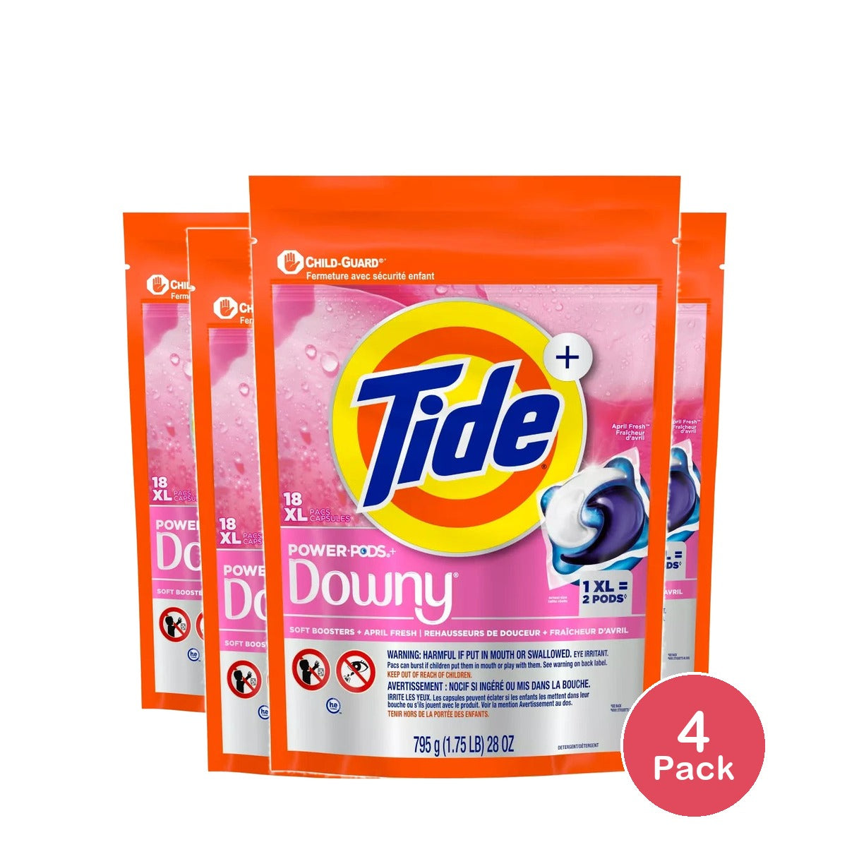 Tide Power PODS with Downy Laundry Detergent Packs April Fresh Scent 29.92 OZ(Pack of 4)
