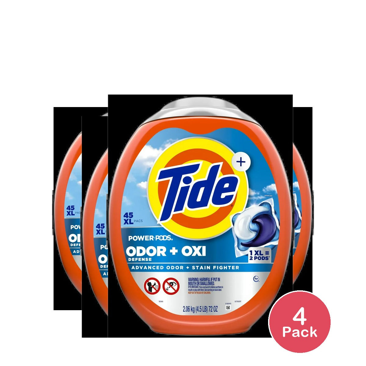 Tide Ultra OXI Power PODS with Odor Eliminators Laundry Detergent Pacs 45 ct 76oz (Pack of 4)