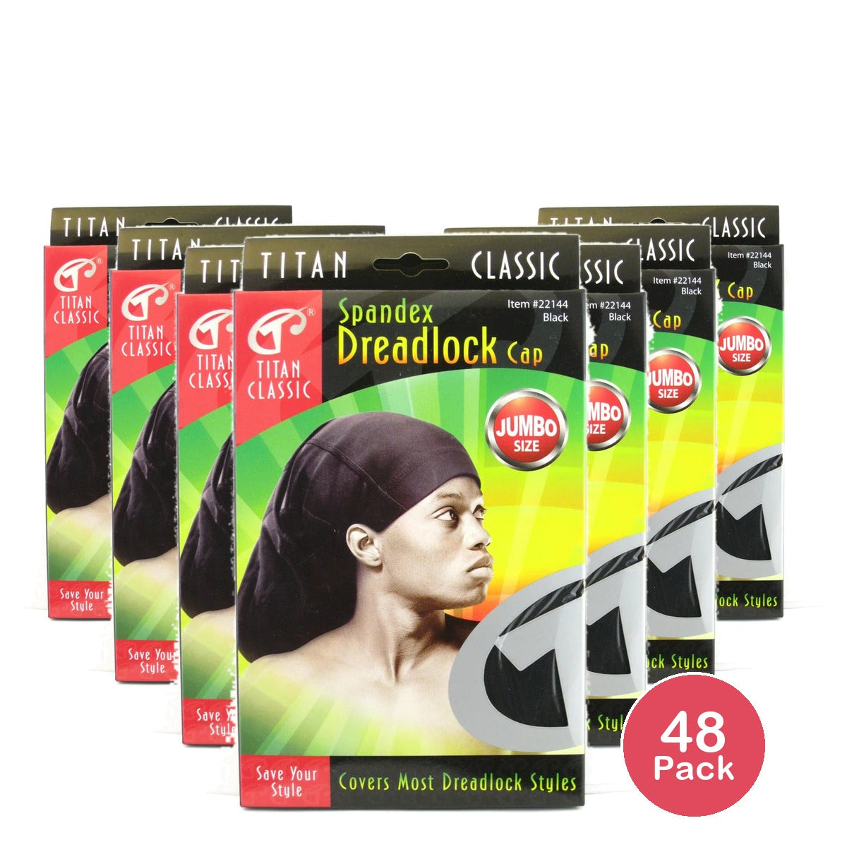 Titan Classic Spandex Unisex Adult Black Dreadlock Cap Hat - Jumbo Size nan (Pack of 48)