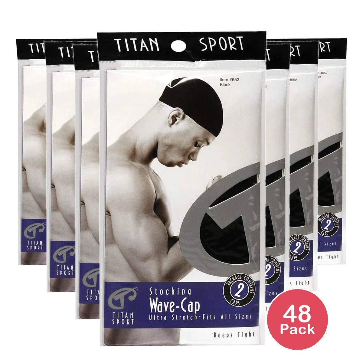 Titan Premium Collection #652 Black Stocking Wave Cap 2 count nan (Pack of 48)
