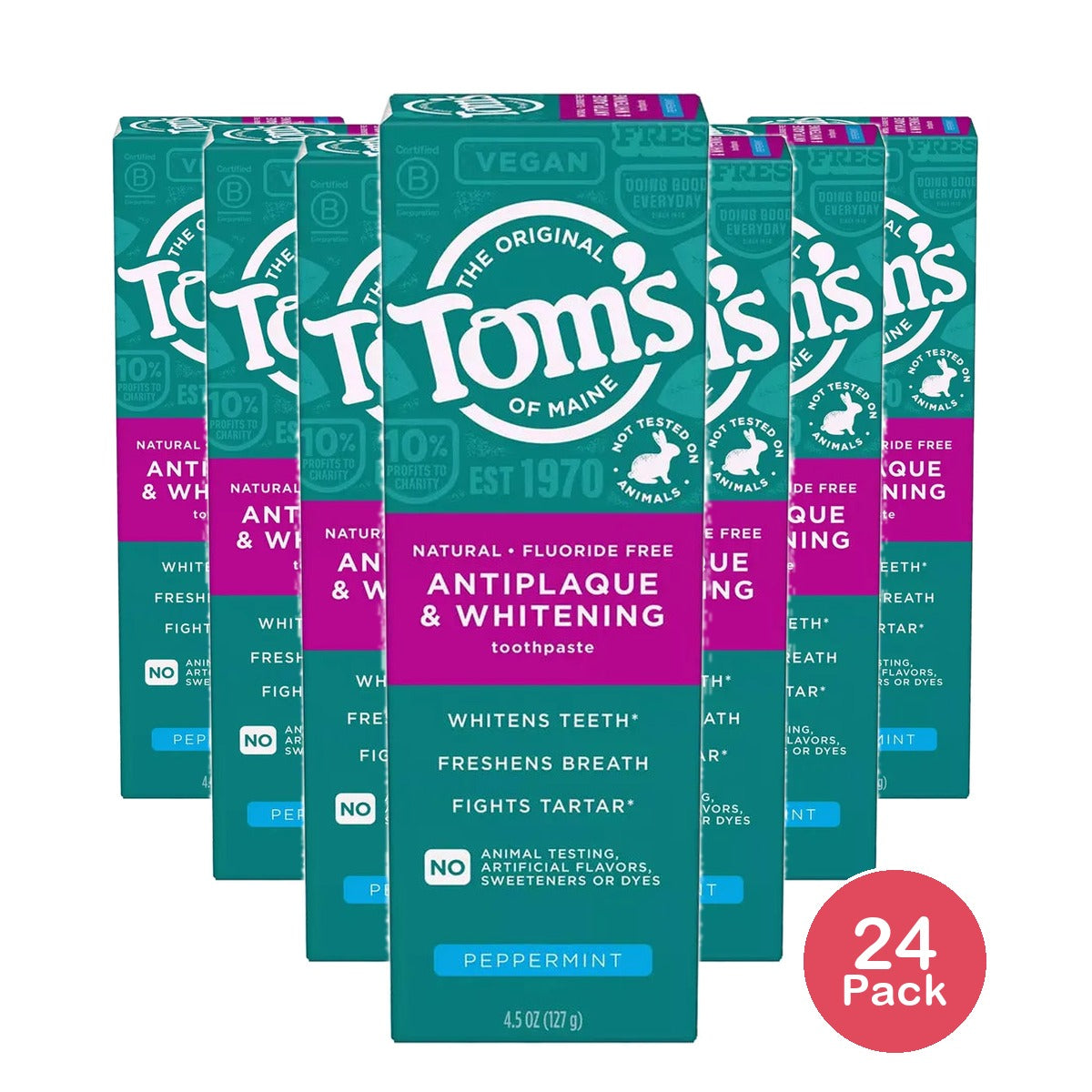 Toms of Maine Antiplaque and Whitening Natural Toothpaste Peppermint Flavor 4.5Oz (Pack of 24)