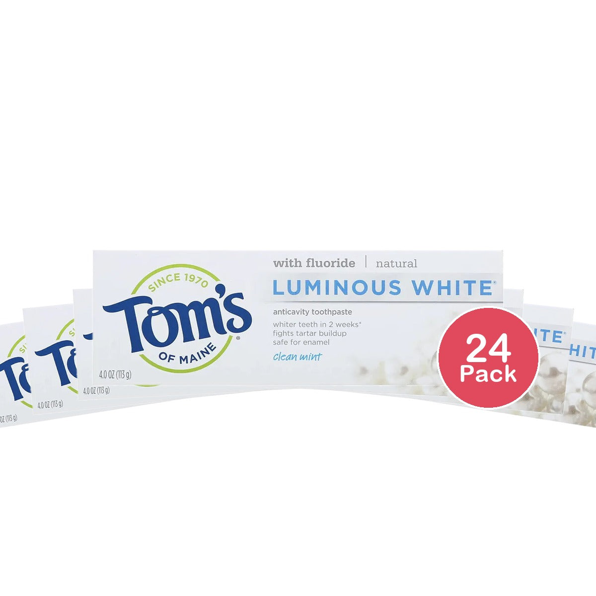 Toms Of Maine Natural Luminous White Clean Mint Toothpaste 4Oz (Pack of 24)