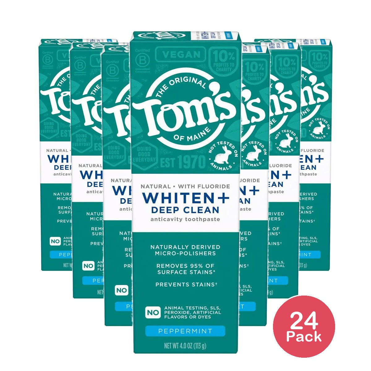 Tom’s of Maine Whiten+ Deep Clean Whitening Toothpaste with Fluoride - Peppermin 4Oz (Pack of 24)