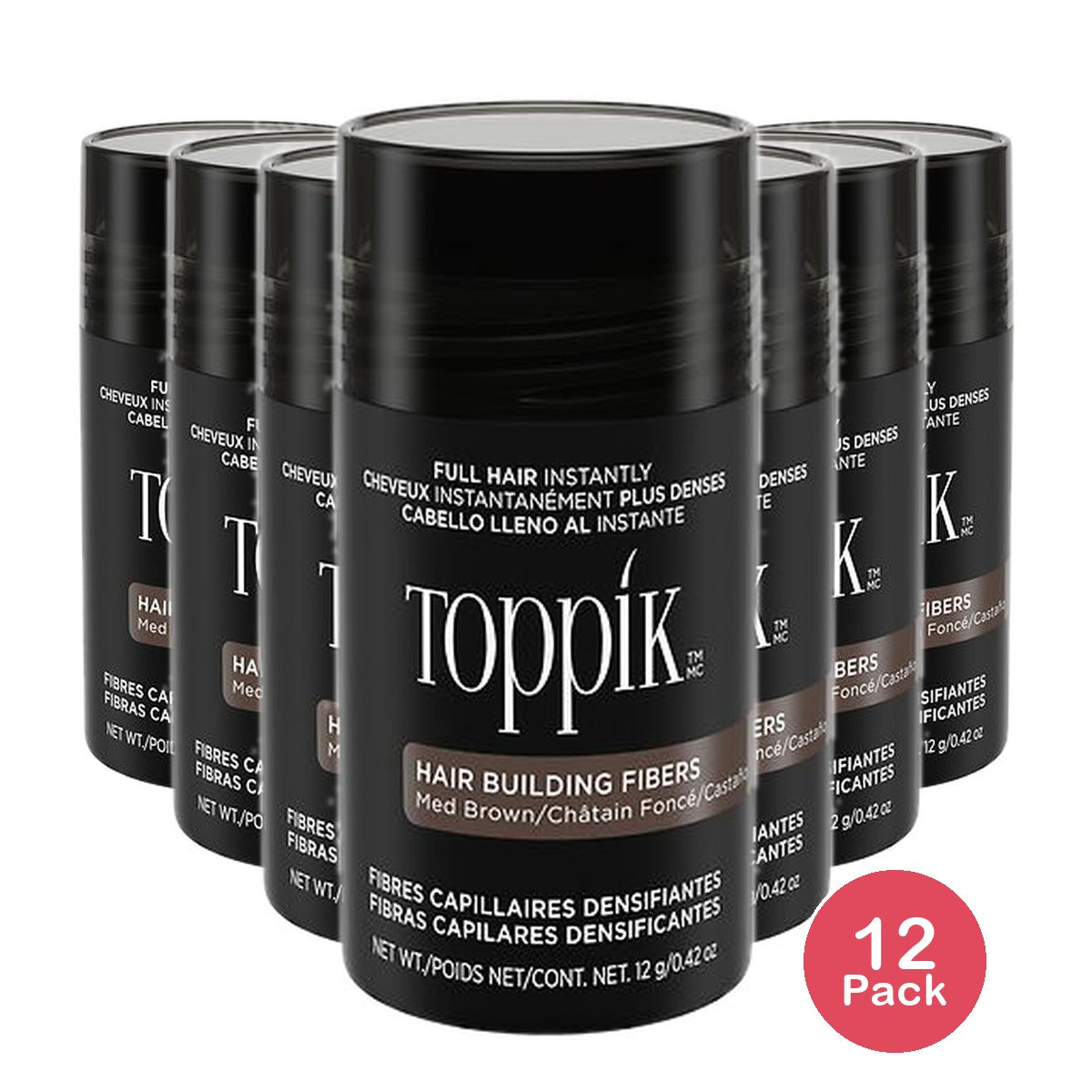Toppik Hair Building Fibers, Medium Brown, 0.42 Oz (Pack Of 12)