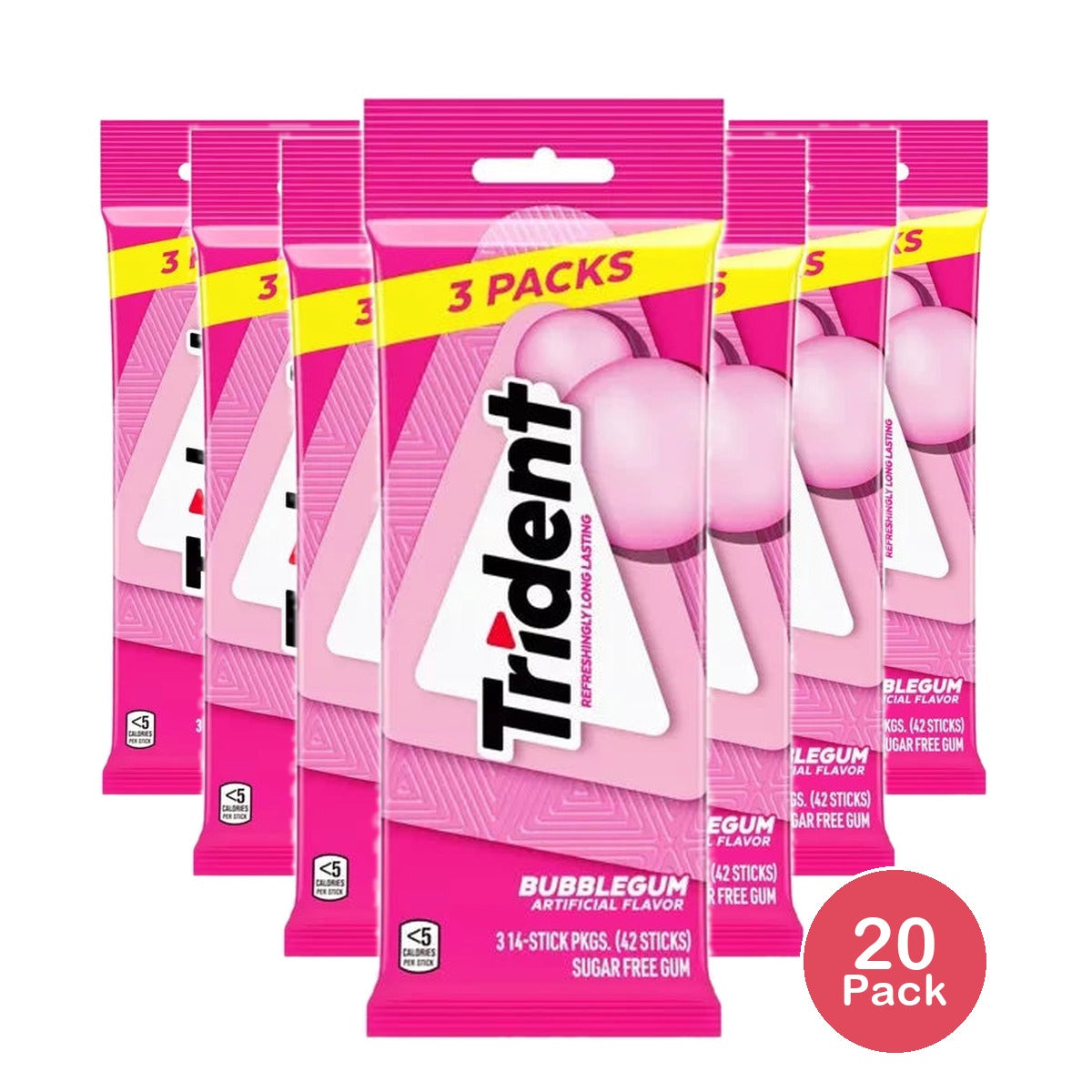 Trident Bubblegum Chewing Gums 3pk 2.8 Oz (Pack of 20)