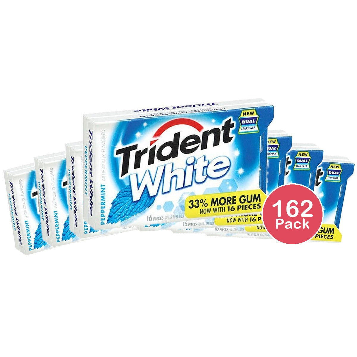 Trident Gum, Sugar Free, Peppermint - 16 Ct (Pack of 162)