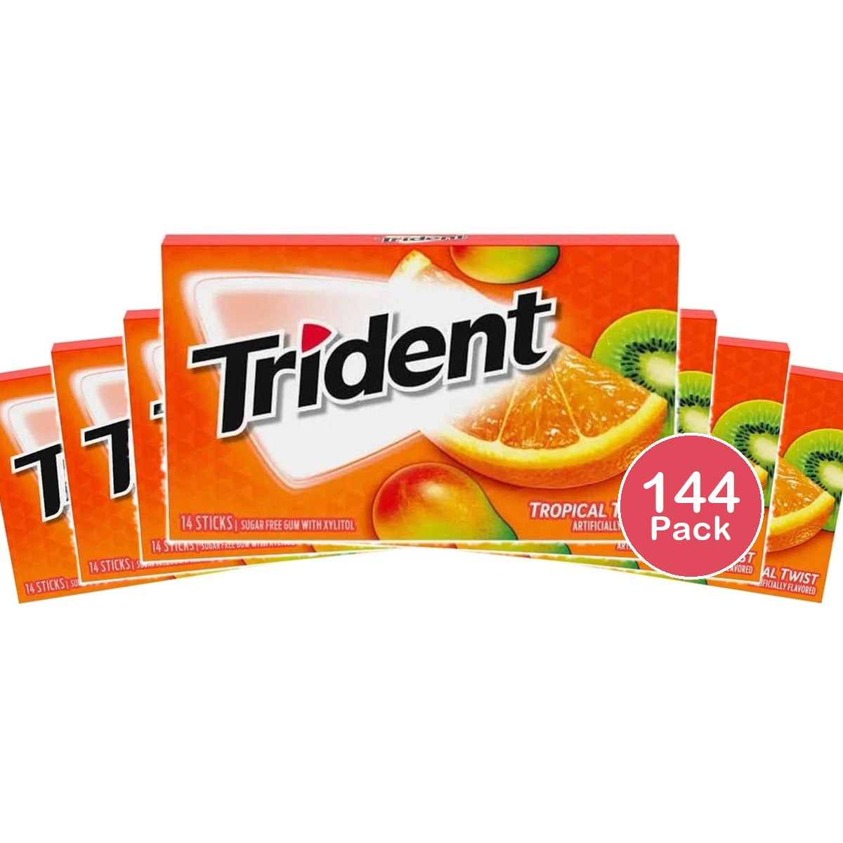 Trident Sugar Free Gum - Tropical Twist, 14 Ct (Pack of 144)