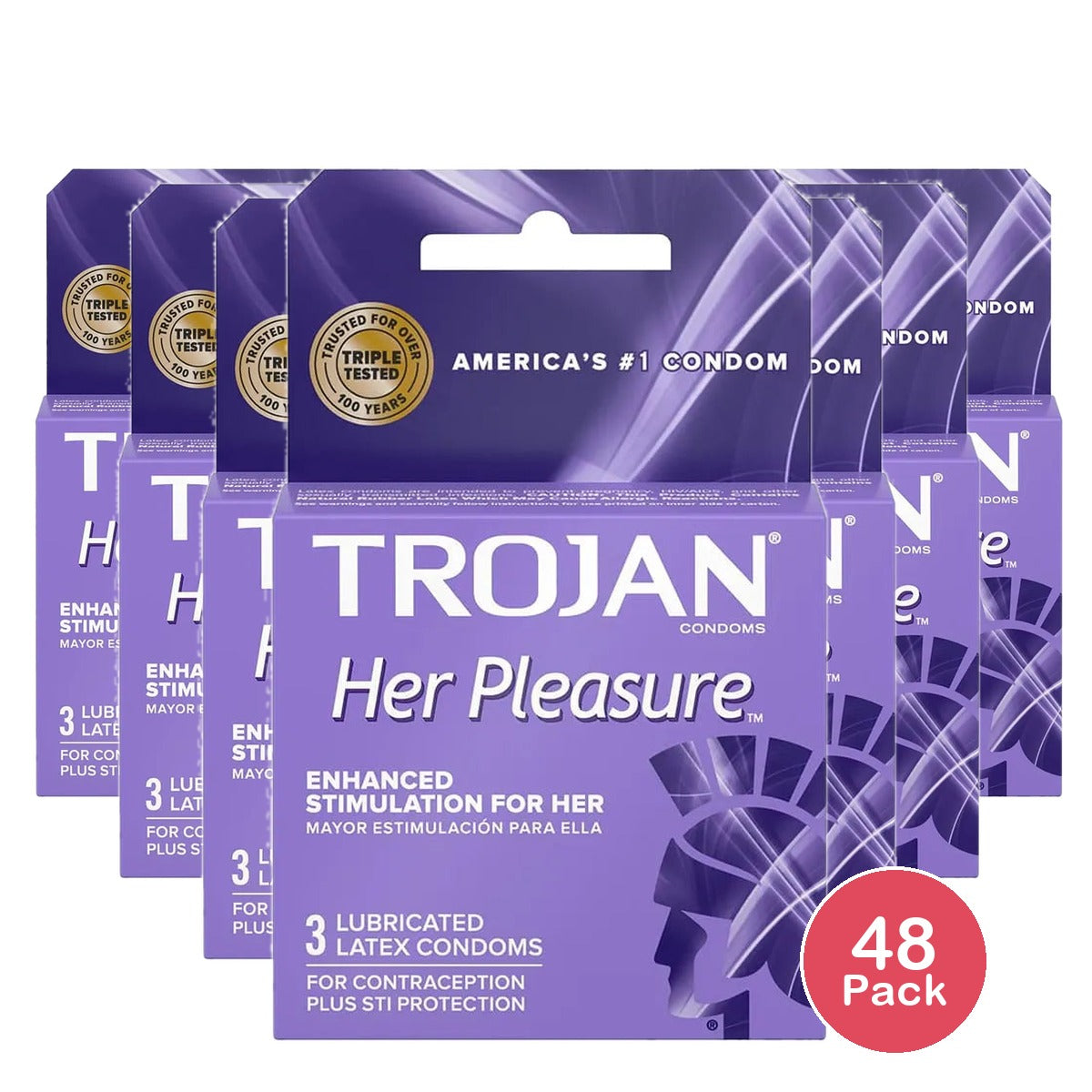 Trojan Her Pleasure Sensations Premium Lubricant Latex Condoms 0.64oz (Pack of 48)