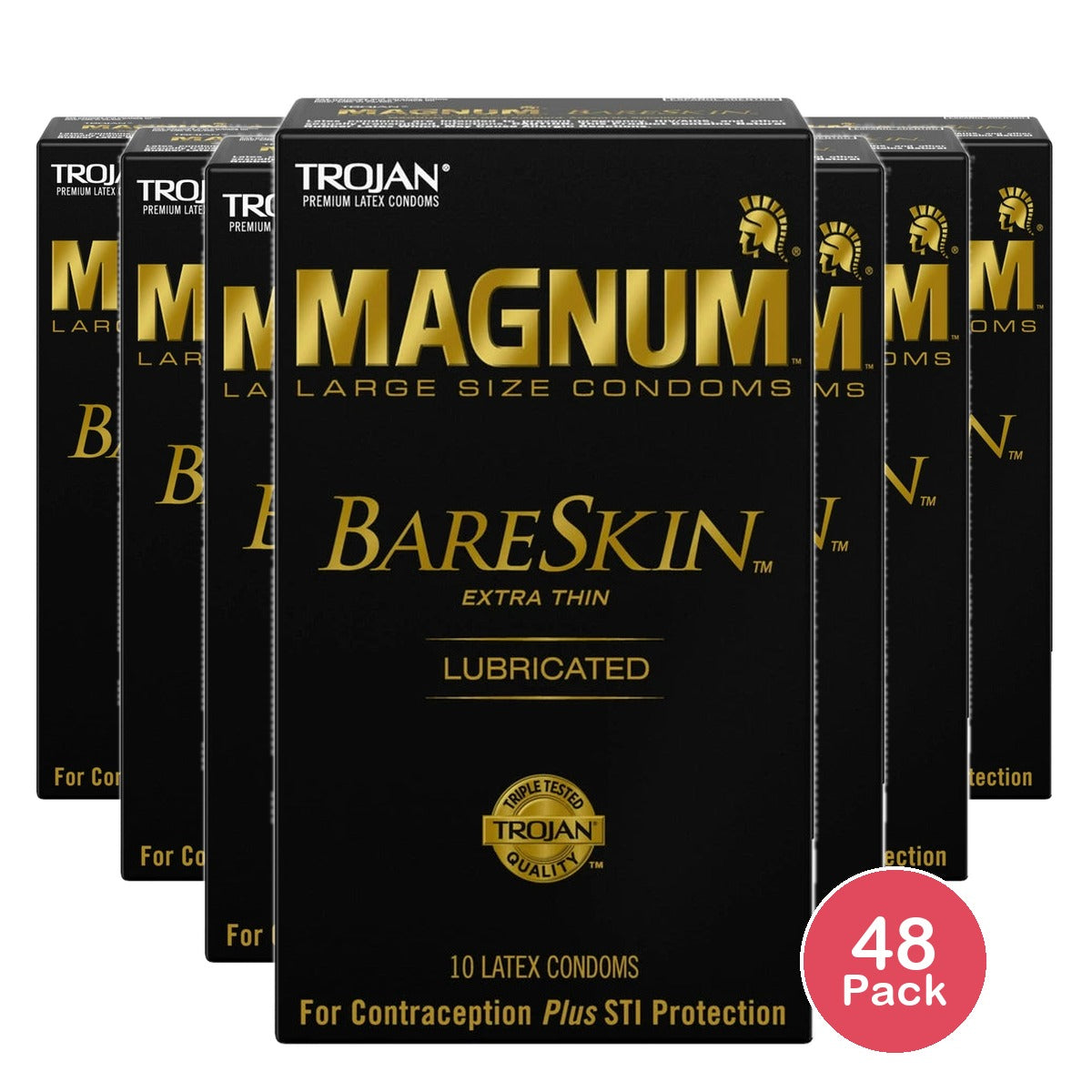 Trojan Magnum Bareskin Large Size Condoms - 10 Count (Pack of 48)