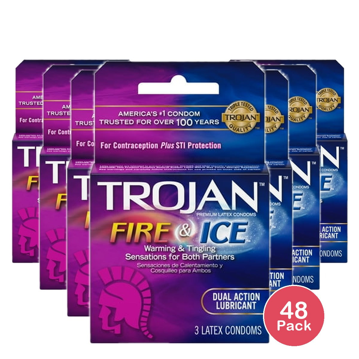 Trojan Pleasures Fire And Ice Dual Action Lubricant Premium Latex Condoms 0.64oz (Pack of 48)