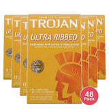 Trojans Stimulations Ultra Ribbed Lubricated Latex Condoms 0.35oz (Pack of 48)