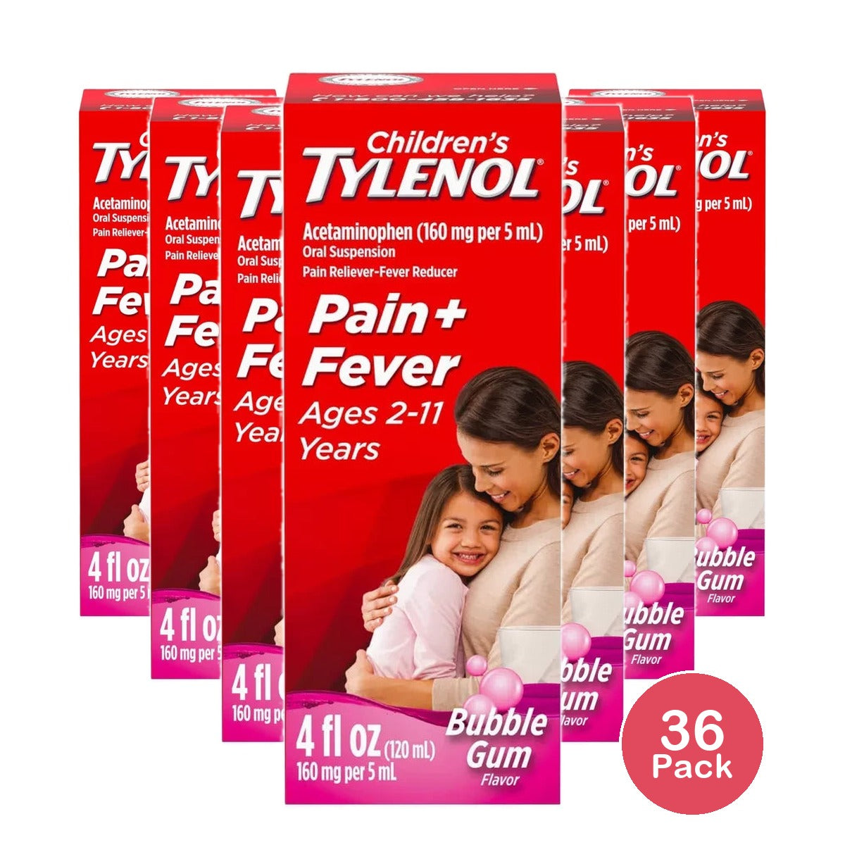 Tylenol Children's Oral Suspension Medicine with Acetaminophen, Bubble Gum, 4 Fl Oz (Pack of 36)