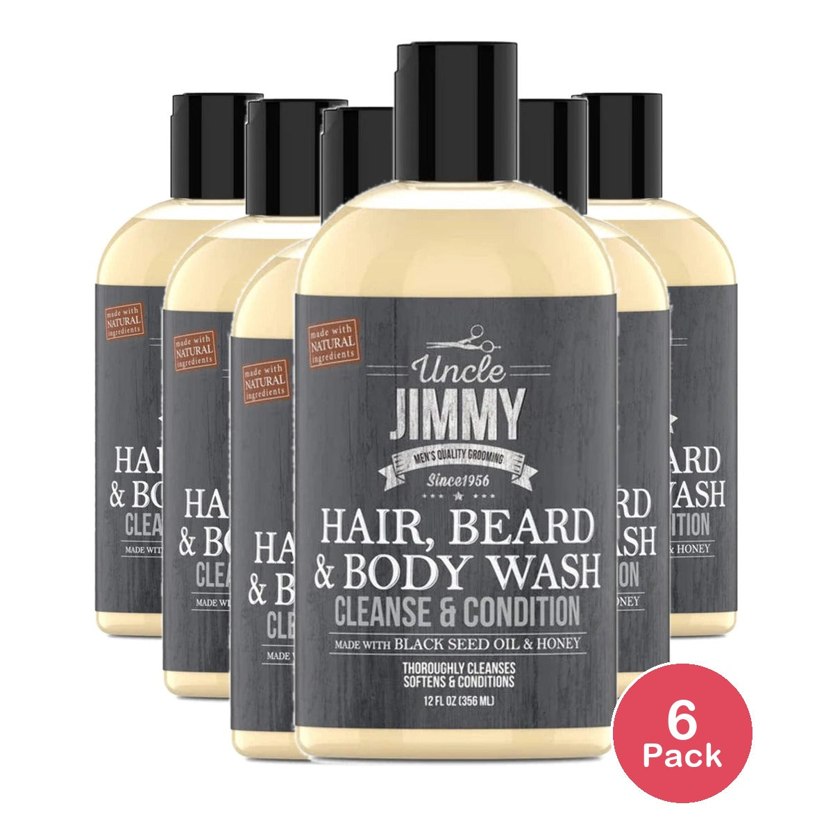 Uncle Jimmy Hair  Beard & Body Wash 12 oz 12 Fl. Oz (Pack of 6)