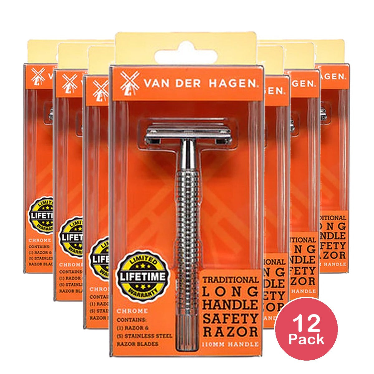 Van Der Hagen Chrome Long Handle Safety Razor (Pack of 12)