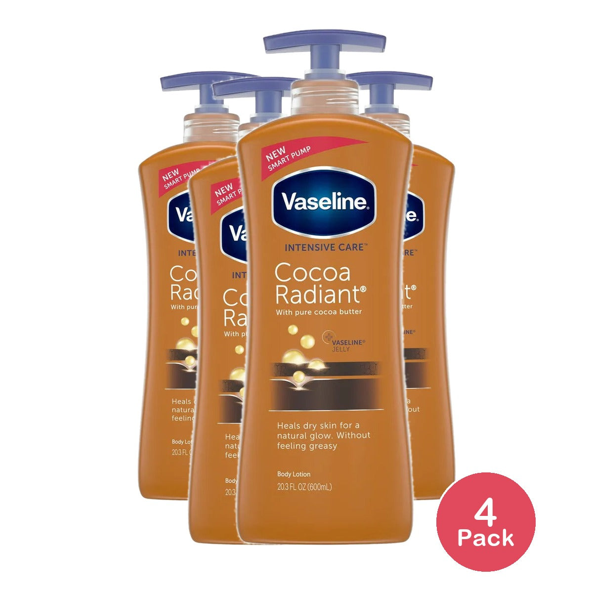 Vaseline Intensive Care Cocoa Radiant Body Lotion Cocoa Butter20.3Oz (Pack of 4)