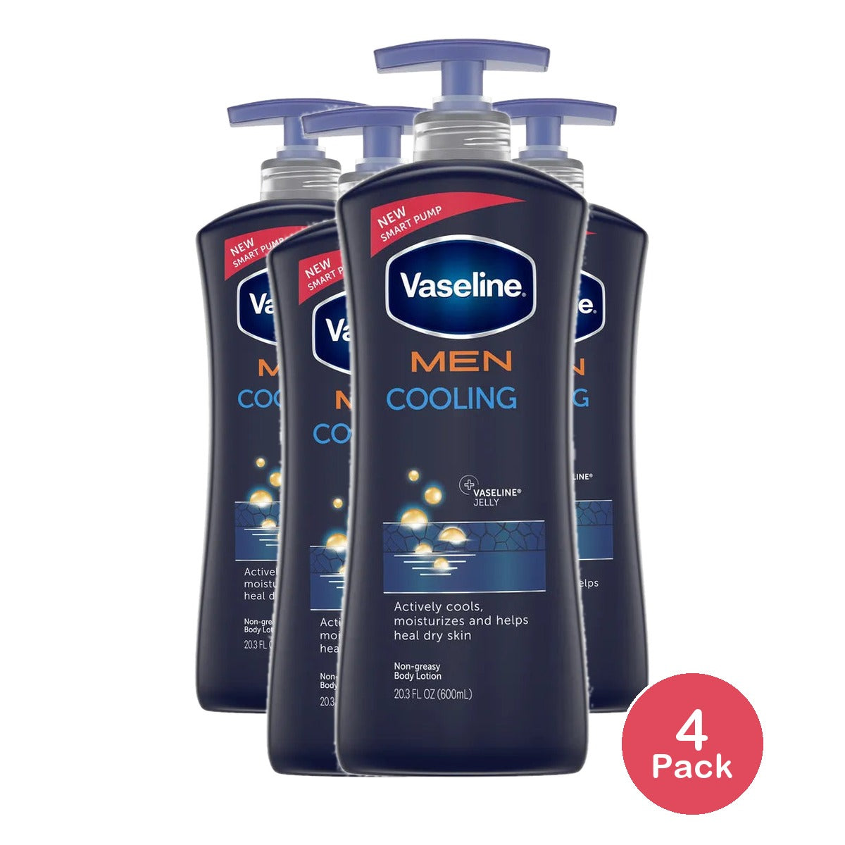 Vaseline Men Cooling Hydration 3-in-1 for Dry Skin 20.3Oz (Pack of 4)