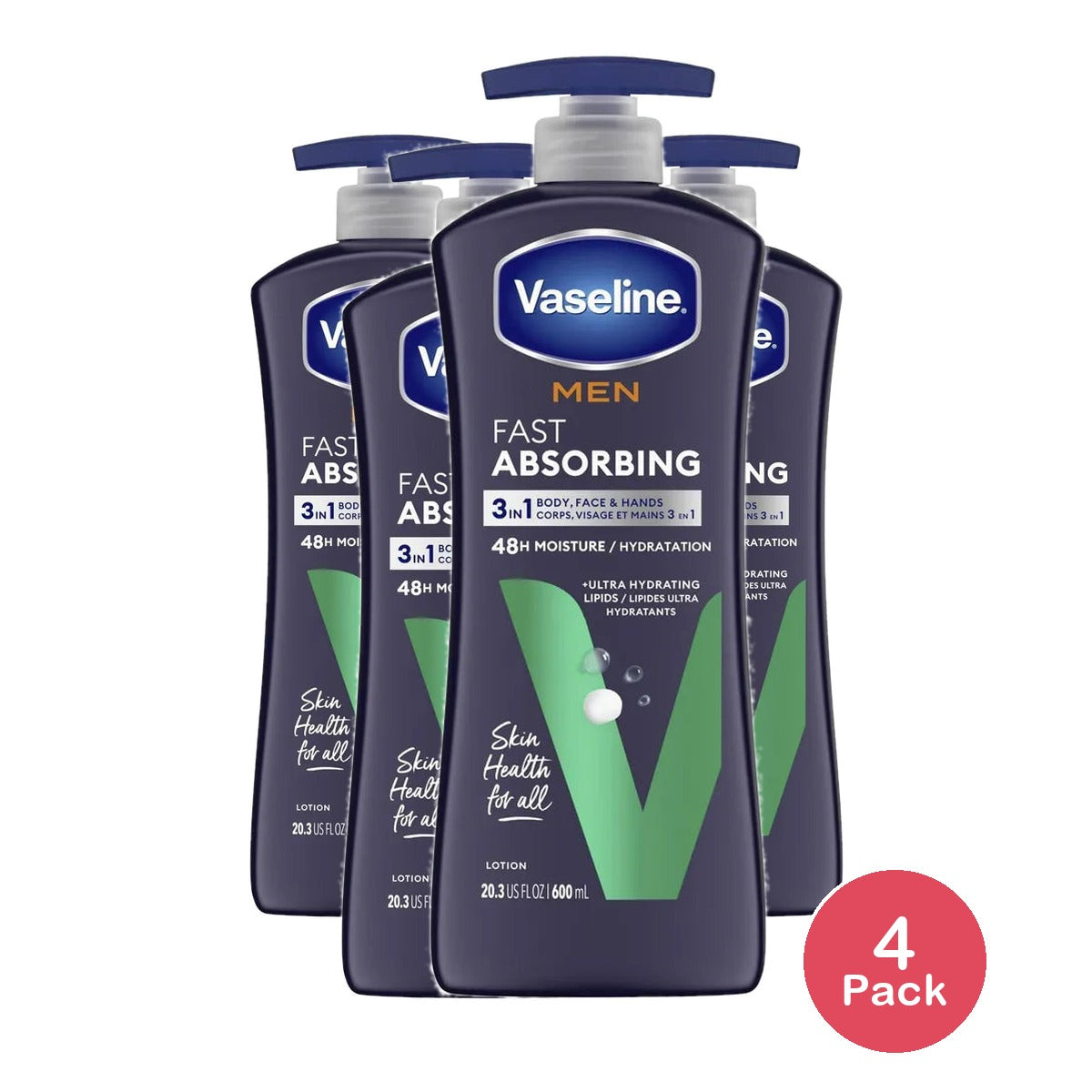 Vaseline Men Fast I.C Absorbing Body And Face Lotion20.03Oz (Pack of 4)