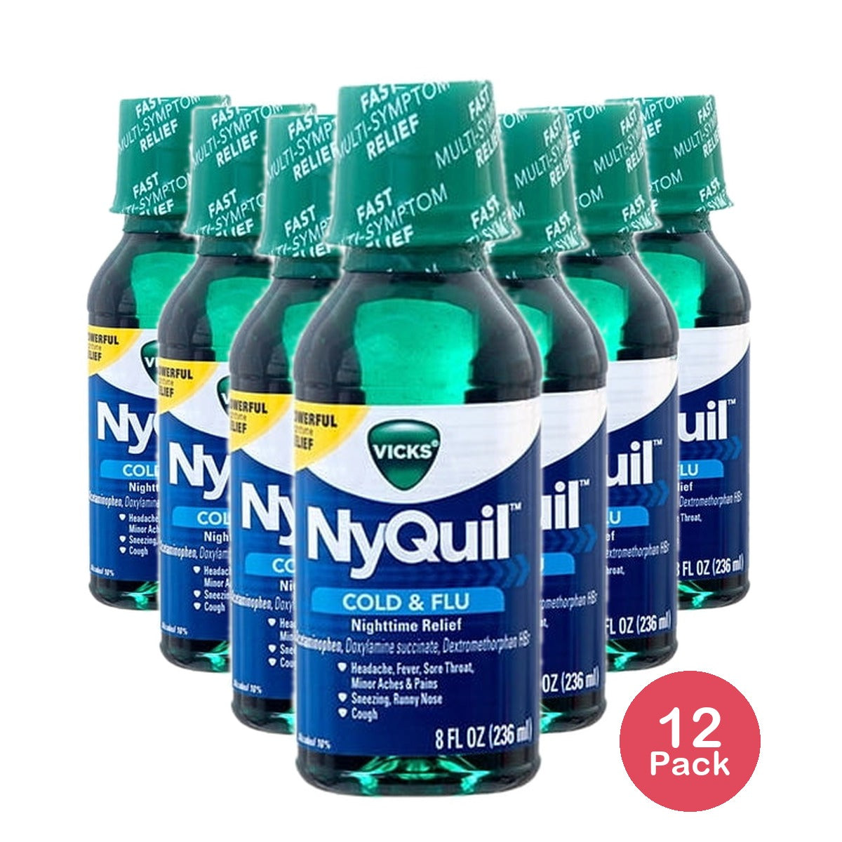 Vicks 44 Nyquil Cold and Flu Relief Liquid, Original Flavor, 8 fl oz (Pack of 12)