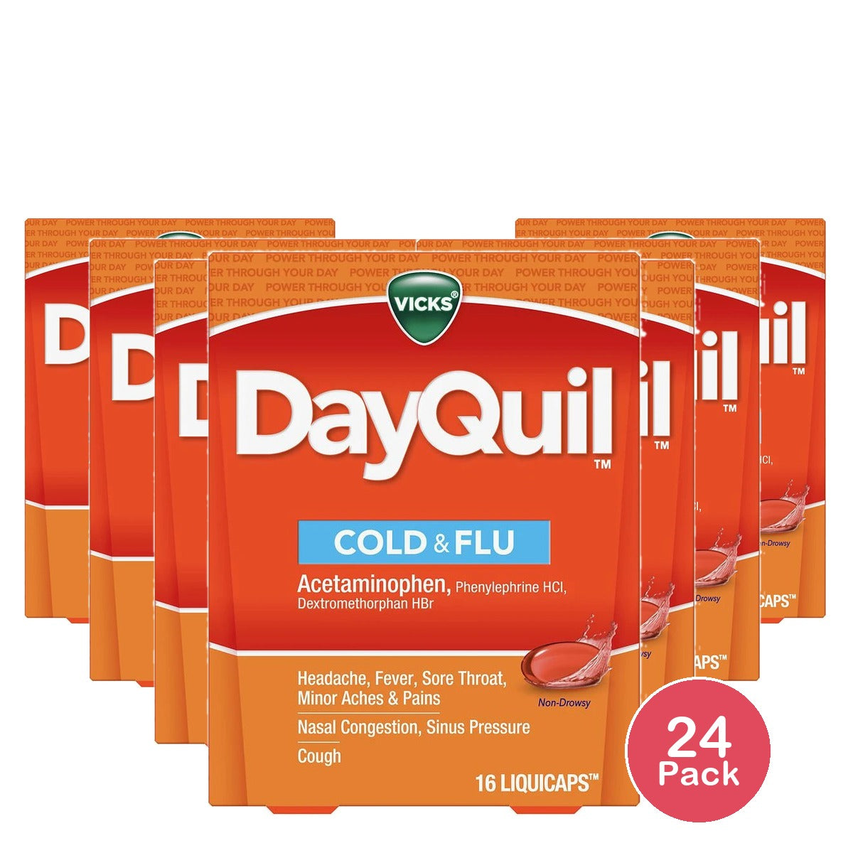 Vicks Dayquil Cold & Flu Relief LiquiCaps 16 ea (Pack of 24)