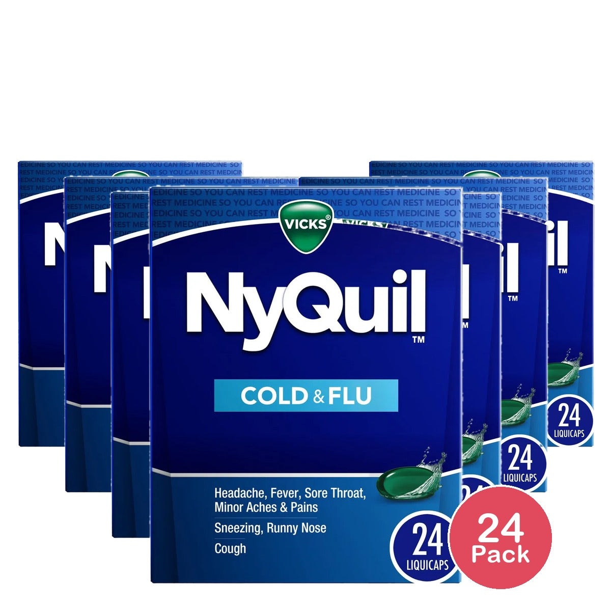 Vicks Nyquil Cold And Flu Night Time Relief Liquicaps 0.8Oz (Pack of 24)