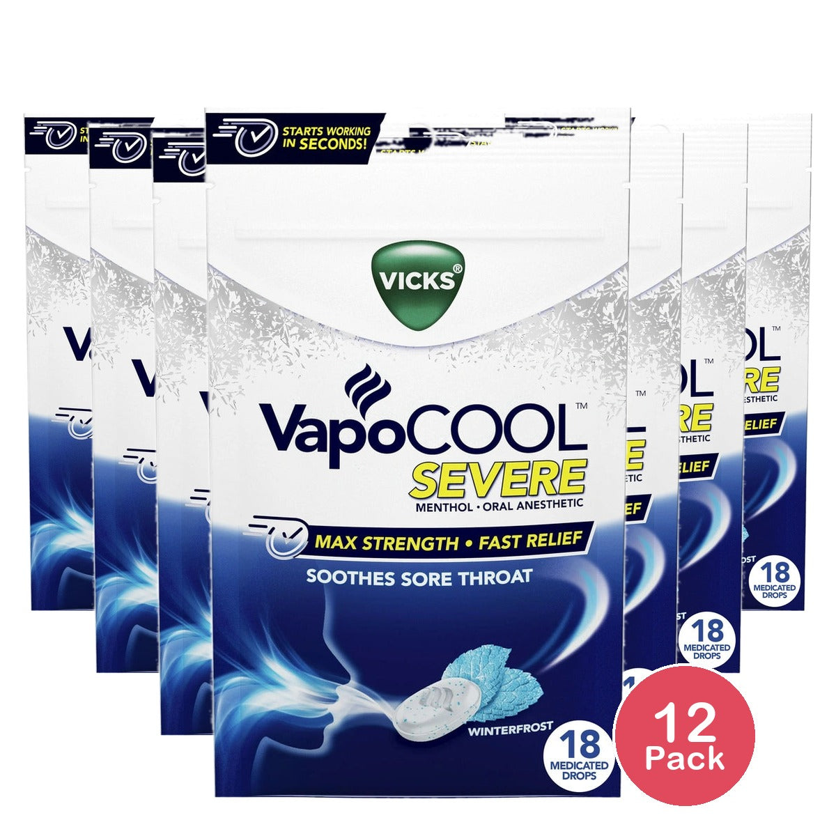 Vicks Vapocool Severe Medicated Sore Throat Drops Fast-Acting Max Strength Reli (Pack of 12)