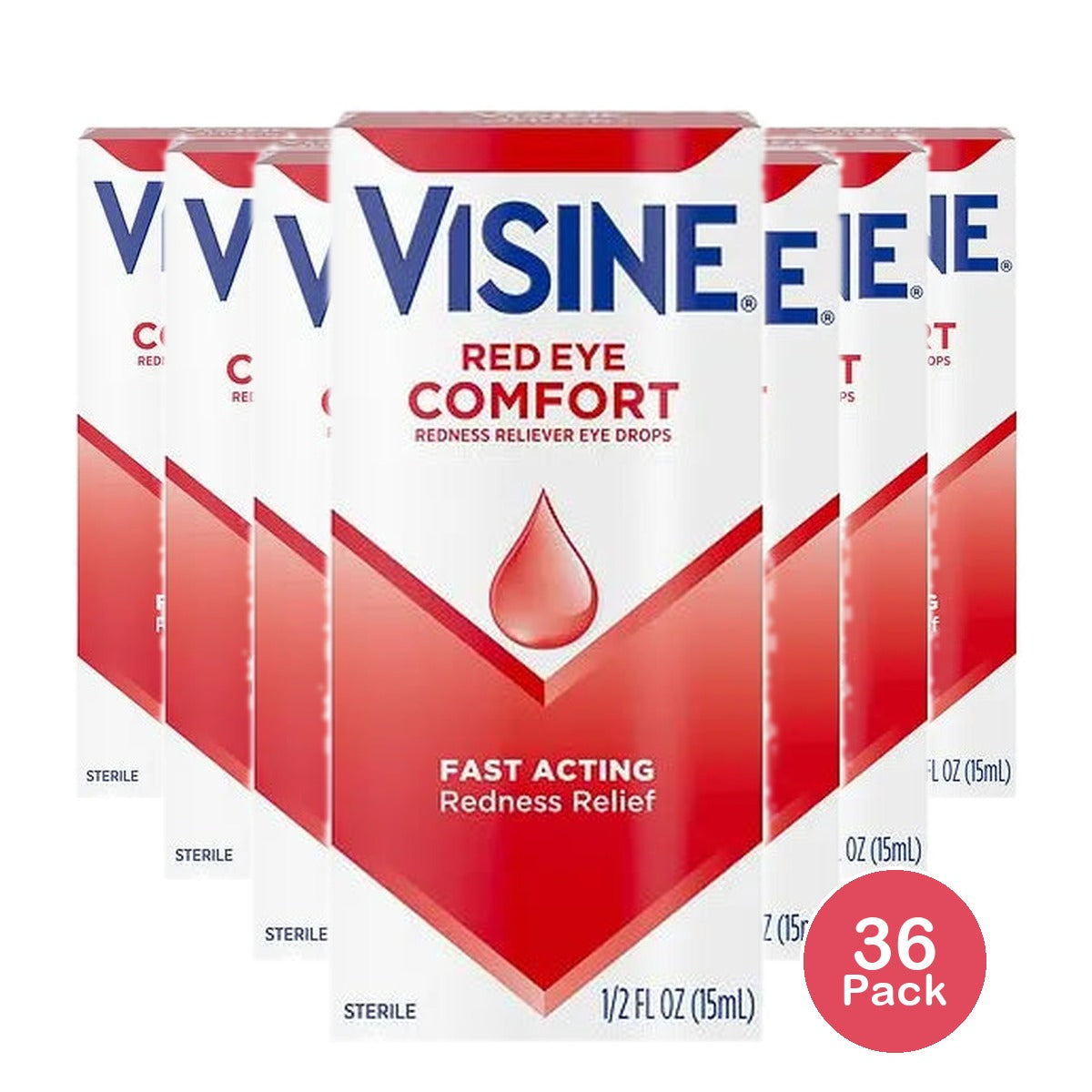 Visine Red Eye Comfort Redness Relief Eye Drops 0.5Oz (Pack of 36)