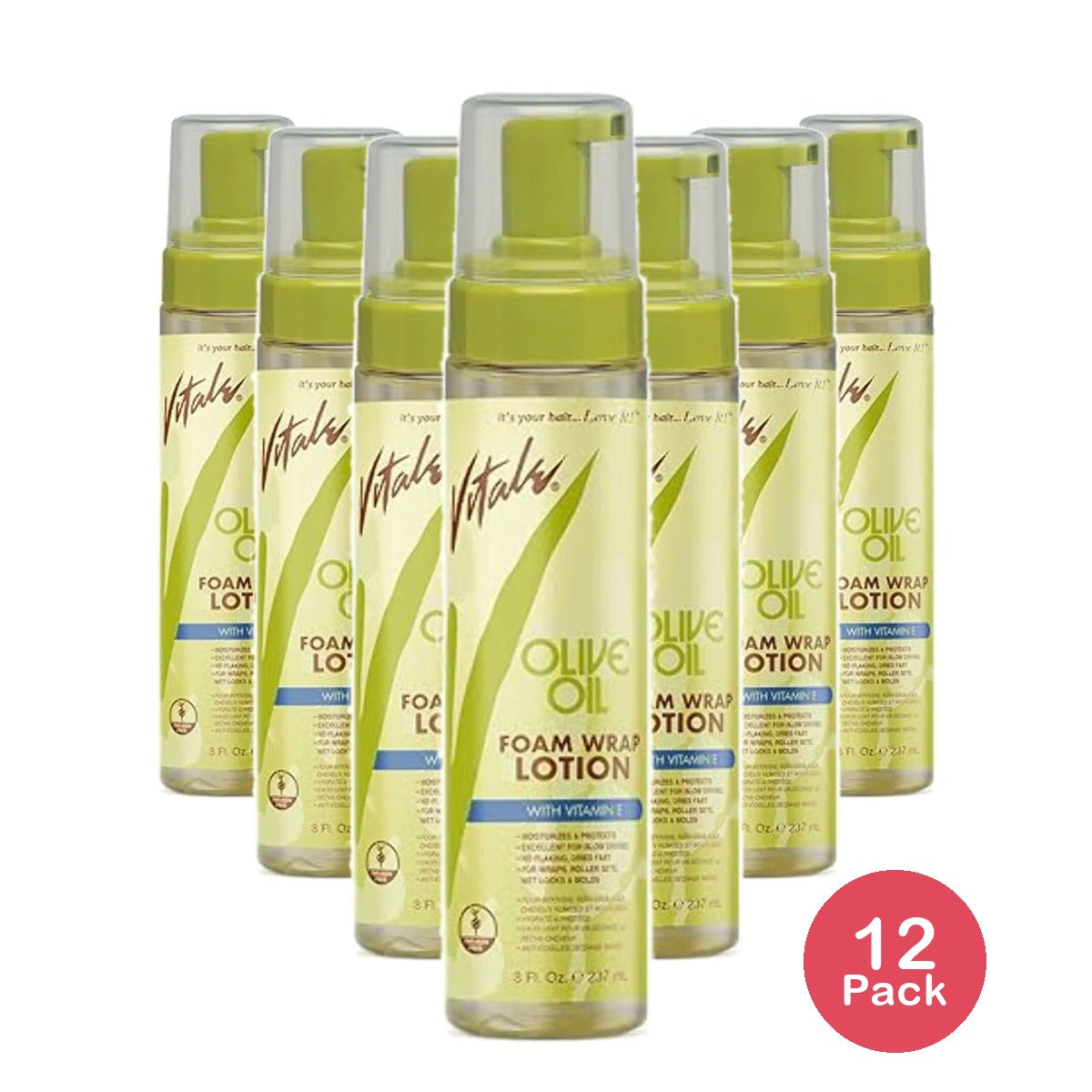 Vitale Olive Oil Foam Wrap Hair Lotion 8 oz - Flake-Free Anti-Breakage (Pack of 12)