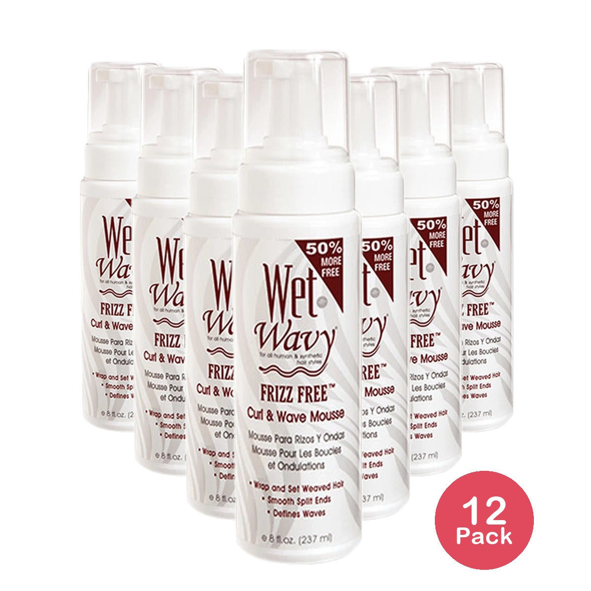 Wet N Wavy Frizz Free Curl Wave Mousse - 8 oz (Pack of 12)