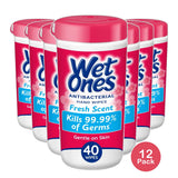 Wet Ones Antibacterial Hand And Face Wipes Fresh Scent40 Ea 0.65Oz (Pack Of 12)