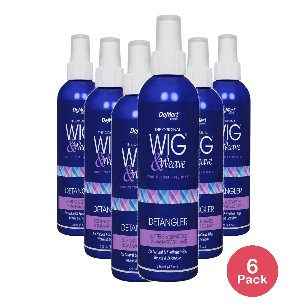 Wig & Weave Detangler and Leave In Conditioner for Natural and Synthetic Hair 8 Oz (Pack of 6)