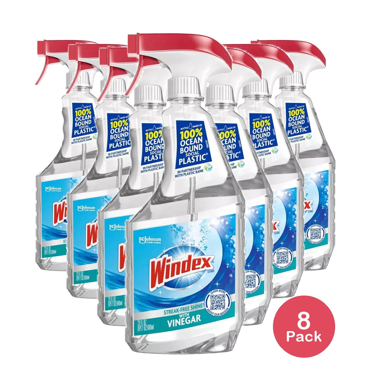 Windex Glass Cleaner Vinegar Spray 23Oz (Pack of 8)