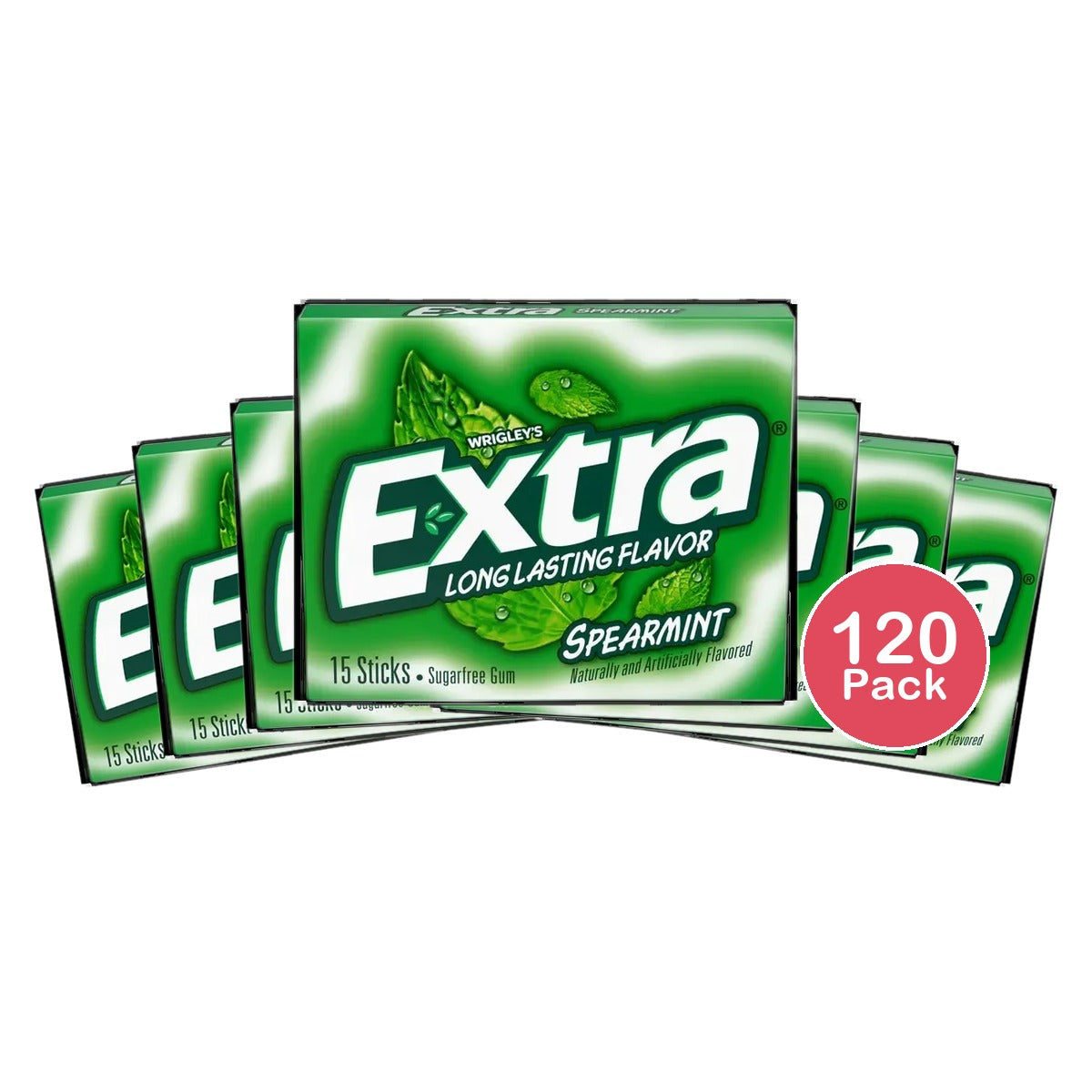 Wrigleys Extra Sugar Free Chewing Gum Spearmint - 15 Sticks/Pack 10 Ea 0.11Oz (Pack Of 120)