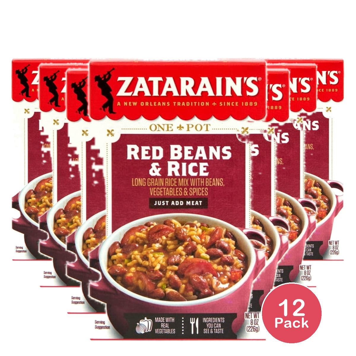 Zatarain's No Artificial Flavors Red Beans & Rice Dinner Mix Box 8 OZ (Pack of 12)
