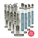Zebra F-301 Stainless Steel Retractable Ballpoint Pen Fine Point 0.7 mm Black Ink 2.4Oz (Pack of 72)