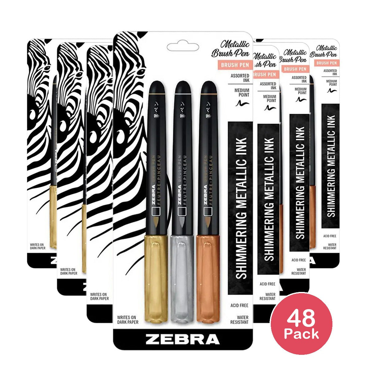 Zebra Metallic Brush Pen Set 0.64Oz (Pack of 48)