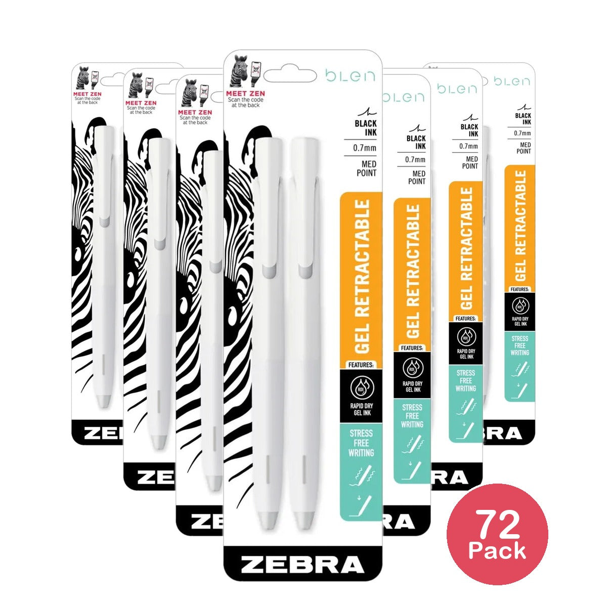Zebra Pen bLen Retractable Ballpoint Pen Bold Point 0.7mm White Barrel Black Ink 2 Count 1.13oz (Pack of 72)