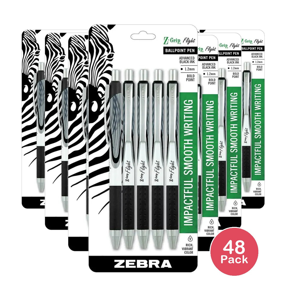 Zebra Pen Z-Grip Flight Retractable Ballpoint Pen 1.2mm Black Ink 1.76Oz (Pack of 48)