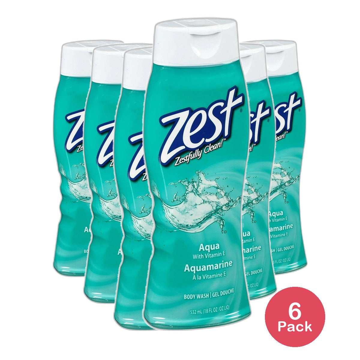 Zest Aqua with Vitamin E Refreshing Body Wash 18Oz (Pack of 6)